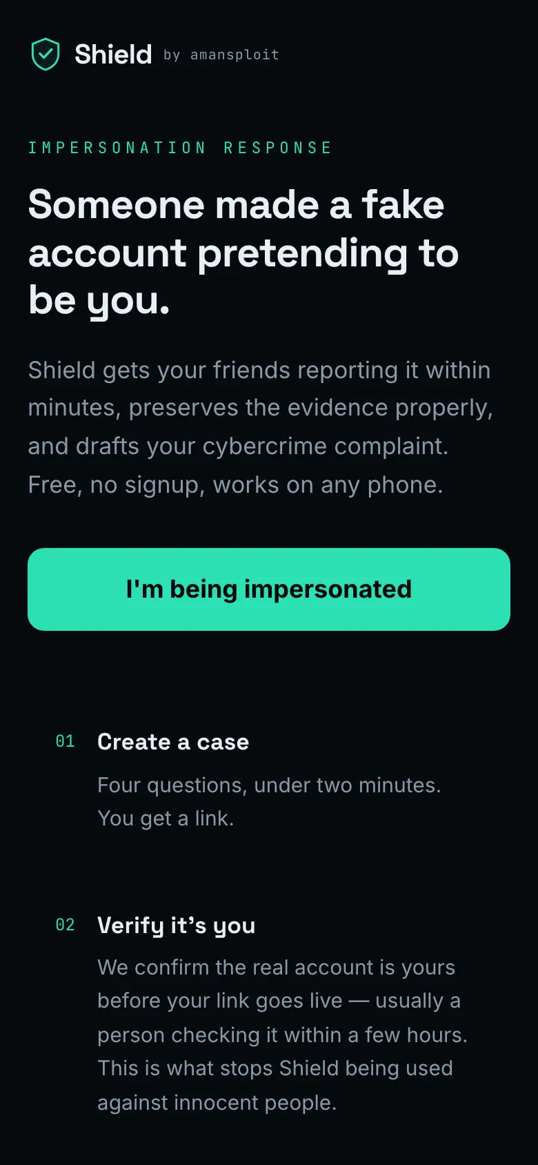 Shield's front page on a phone